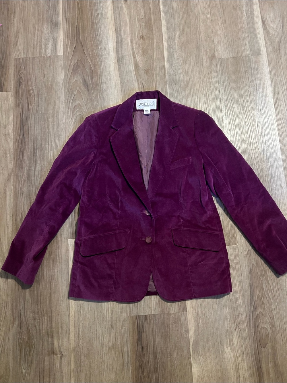 Vintage Danielle of California Purple Velvet Notch 2-Button Lined Blazer Sz 7/8